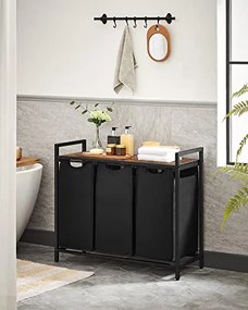 Coș de rufe cu poliță BERGEN, 3x38l, negru/maro SongmicsHome