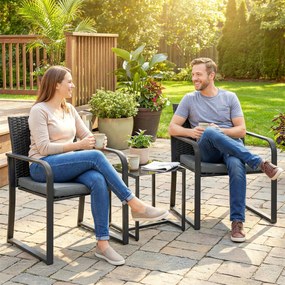 Outsunny Set de mobilier de grădină din ratan sintetic cu 2 scaune cu perne și masă cu blat din sticlă, gri | Aosom Romania