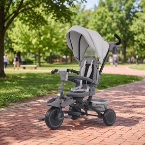 AIYAPLAY Tricicletă Copii 6 în 1, Cărucior și Bicicletă, 1-5 Ani, Max. 25 kg, Pliabilă cu Scaun Rotativ, Copertină, Gri | Aosom Romania