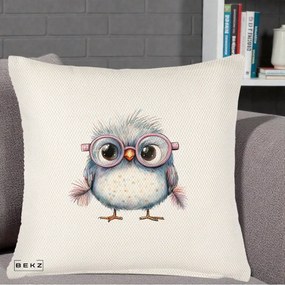 Perna Decorativa Pui Pufos cu Ochelari Roz, 40x40 cm, Crem Reliefat, Husa Detasabila, Perna Inclusa, BEKZ®