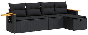 3325954 vidaXL Set mobilier de grădină cu perne, 5 piese, negru, poliratan