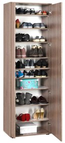 Pantofar Adore Porto, 2 usi reversibile cu oglinda, 10 rafturi, capacitate 28 perechi incaltaminte, Alb / Stejar, 60 x 35 x 187 cm