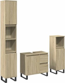 vidaXL Set mobilier de baie, 3 piese, stejar sonoma, lemn prelucrat