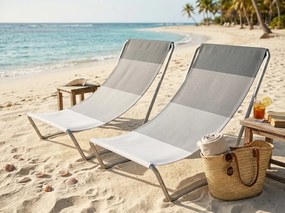 Set de 2 sezlonguri pliante pentru plaja SAND, dungi gri