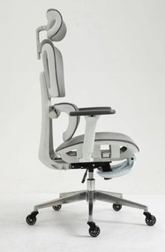 RESIGILAT- Scaun ergonomic, suport picioare, tetiera, reglabil, Mesh, Gri/Alb