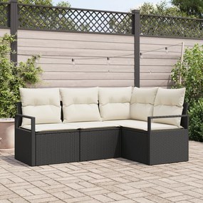 vidaXL Set de canapele pentru grădină 4 pcs Negru Rattan poli