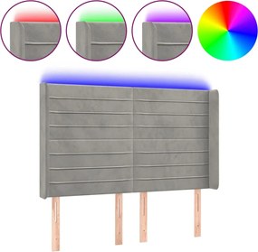 vidaXL Tăblie de pat cu LED, gri deschis, 147x16x118/128 cm, catifea
