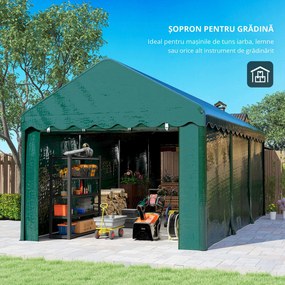Outsunny Carport tente garage 3 x 6m Acoperiș mașină robust cu 2 uși înfășurate, țesătură 200g PE, verde | Aosom Romania