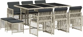 vidaXL Set mobilier de grădină cu perne 11 piese gri deschis poliratan