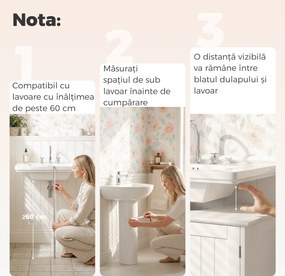 Kleankin Dulap Sub Chiuvetă cu 2 Uși și Raft Reglabil, Dulap de Baie Spațios cu Decupaj în Formă de U, 60x30x60 cm, Alb | Aosom Romania