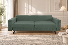 Canapea extensibilă Rosalia din stofă, verde ou de rață, picioare negre, cu ladă de depozitare