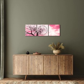 Tabloul cu pomul roz (cu ceas) (90x30 cm)