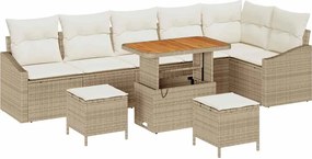 vidaXL Set de canapele pentru grădină cu pernă 9 pcs Bej poliratan