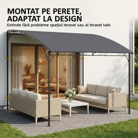 Outsunny Pergolă Gazebo 3.8x2.8m cu 16 Găuri de Drenaj, Pergolă din Metal și Poliester 180g/m² cu Șuruburi, pentru Exterior, Grădină, Terasă și Patio, UV 30+, Gri | Aosom Romania