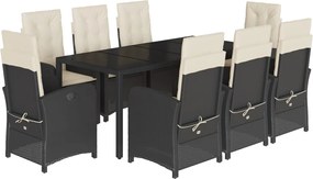 vidaXL Set mobilier de grădină cu perne, 9 piese, negru, poliratan
