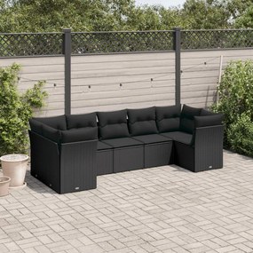 3218115 vidaXL Set canapele de grădină cu perne, 7 piese, negru, poliratan