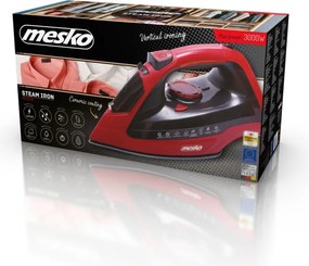 La mâna a doua: Fier de calcat Mesko MS 5031, 3000W, Placa ceramica, Oprire automata, Sistem anti-calcar, Rosu/Negru