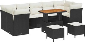 vidaXL Set de canapele pentru grădină cu pernă 10 pcs negru și crem