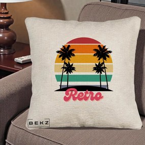 Perna Decorativa Retro Sunset Palmieri, 40x40 cm, Bej Canapea, Husa Detasabila, Perna Inclusa, BEKZ®