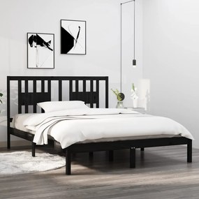 3104077 vidaXL Cadru de pat, negru, 160x200 cm, lemn masiv de pin