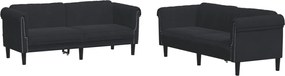 vidaXL Set canapea 2 piese, negru, catifea