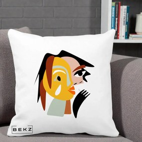 Perna Decorativa Portret Abstract Galben-Ocru, 40x40 cm, Alba Mata, Husa Detasabila, Perna Inclusa, BEKZ®