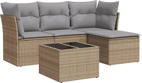 vidaXL Set canapele de grădină cu perne, 5 piese, bej, poliratan