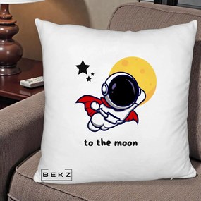 Perna Decorativa Astronaut To The Moon, 40x40 cm, Alb Pufos, Husa Detasabila, Perna Inclusa, BEKZ®