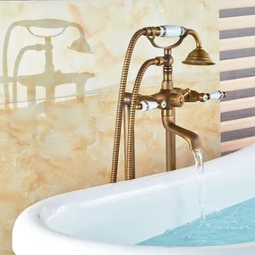 Baterie cada freestanding, TRENDY'S, dubla comanda bronz antichizat cu broderie ceramica