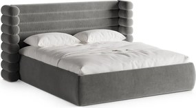 Pat matrimonial gri tapițat cu spațiu de depozitare cu somieră 180x200 cm Mount – Micadoni