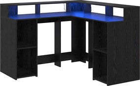 vidaXL Birou cu raft Stejar Negru 130 x 130 x 91 cm Lemn compozit