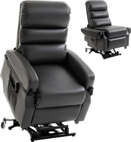 HOMCOM Fotoliu TV cu funcție de ridicare Fotoliu relax electric cu telecomandă, suport pentru picioare, funcție de reclinare, gri închis | Aosom Romania