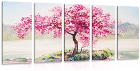 Tablou 5-piese cireș oriental în design roz