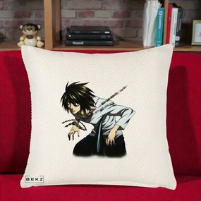 Perna Personalizata Death Note L Lawliet Lanturi, 40x40 cm, Crem Reliefat, Husa Detasabila, Perna Inclusa, BEKZ®