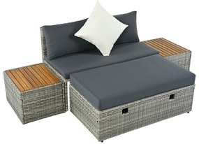 Set rattan de grădină DEBRA, gri/natural/crem