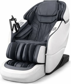 Fotoliu de masaj ZEENA INFINITY PRO, AI voce, Incalzire, Bluetooth, Zero Gravity SL-Track Shiatsu, Joystick și suport pentru telefon, Controler rapid cotiera, 2 Boxe, Moduri Automate, Suport Picioare extensibil, Piele PU Premium, Alb/Gri