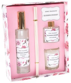 Set de spray parfumat, difuzor și lumânare Buchet înflorit, 18,5 x 22 x 5,7 cm