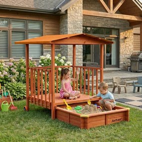 Groapa cu nisip cu verandă SUNNY, 130x130x143cm, maro/portocalie Jurhan