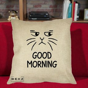 Perna Decorativa Pisica Morocanoasa Good Morning, 40x40 cm, Crem, Husa Detasabila, Perna Inclusa, BEKZ®