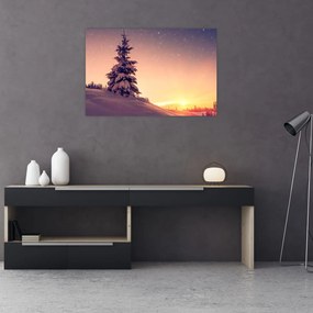 Tablou cu copac înzăpezit pe luncă (90x60 cm)