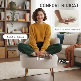 HOMCOM Scaun Modern pentru Living cu Spătar Arcuit și Arcuri Individuale, Tapițat cu Chenille, Spumă, Lemn și Oțel, 69x65x67 cm, Crem și Auriu | Aosom Romania