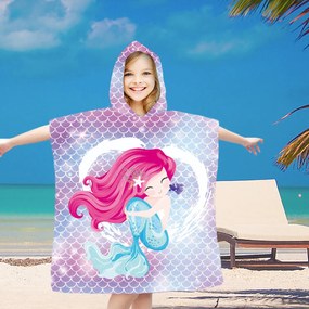 Poncho pentru copii MERMAID roz 60x90 cm