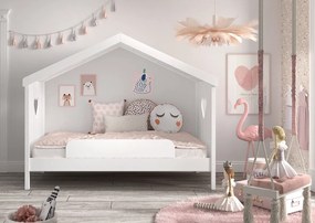 Pat Căsuță AMORI pentru Copii, 90x200 cm, Alb, cu Protecție – Vipack