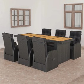 3059346 vidaXL Set mobilier de exterior cu perne, 7 piese, negru, poliratan