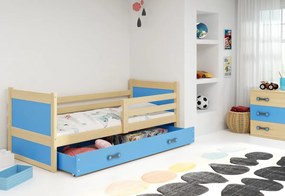Supermobel Pat pentru copii FIONA P1 COLOR + SD + saltea + somieră GRATIS, 90x200 cm, pin, albastru ca cerul