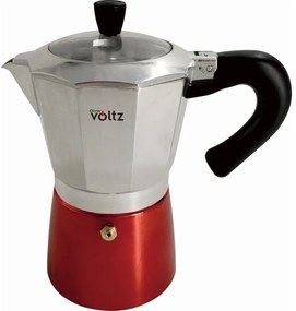 Cafetiera moka Oliver Voltz OV51173H6, 6 cesti, 300 ml, Aluminiu, Inox/Rosu