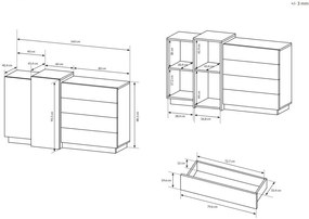 Comodă Three 2D4S (Stejar craft auriu + Alb). 1071393