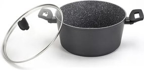 Oala cu capac sticla Zilan ZLN3321, Diametru 24 cm, Inaltime 12 cm, Material aluminiu, Interior granit, Compatibil inductie