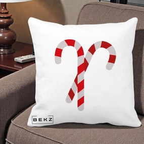 Perna Decorativa Candy Cane de Craciun, 40x40 cm, Alba Mata, Husa Detasabila, Perna Inclusa, BEKZ®