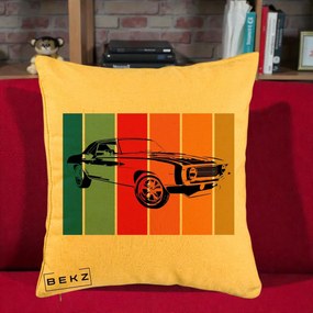 Perna Personalizata Masina Retro Muscle Car Grafic, 40x40 cm, Galben, Husa Detasabila, Perna Inclusa, BEKZ®